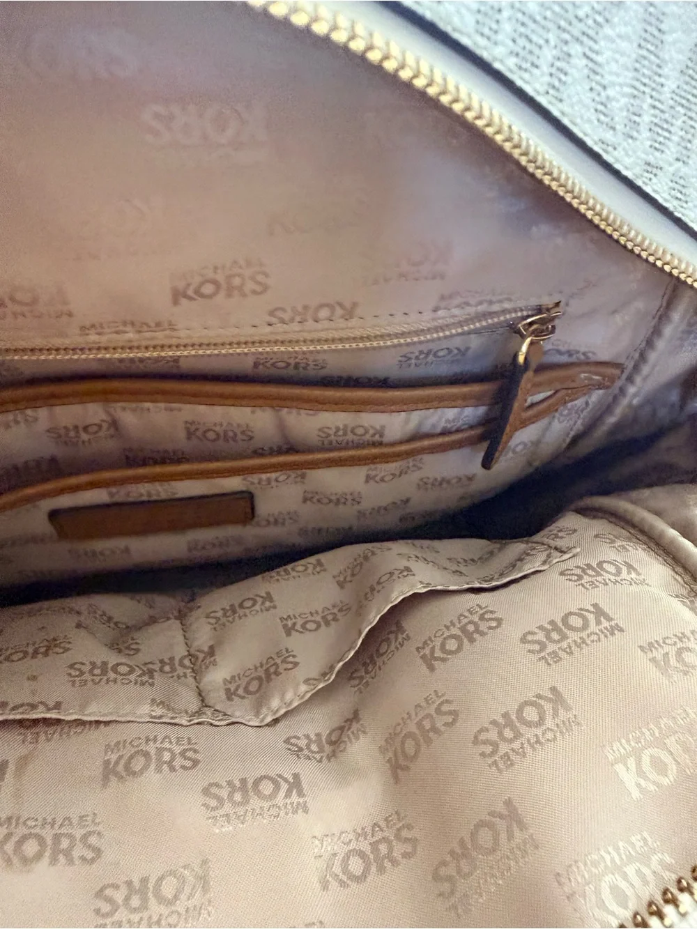 Michael Kors Cream & Brown MK Logo Backpack